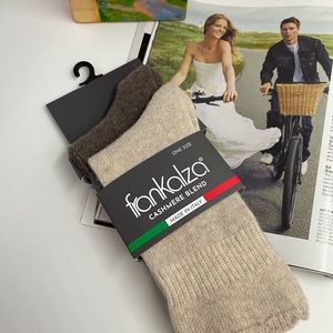 2 PR Frankalza Italy Ladies Boot Socks Merino Wool / Cashmere Blend